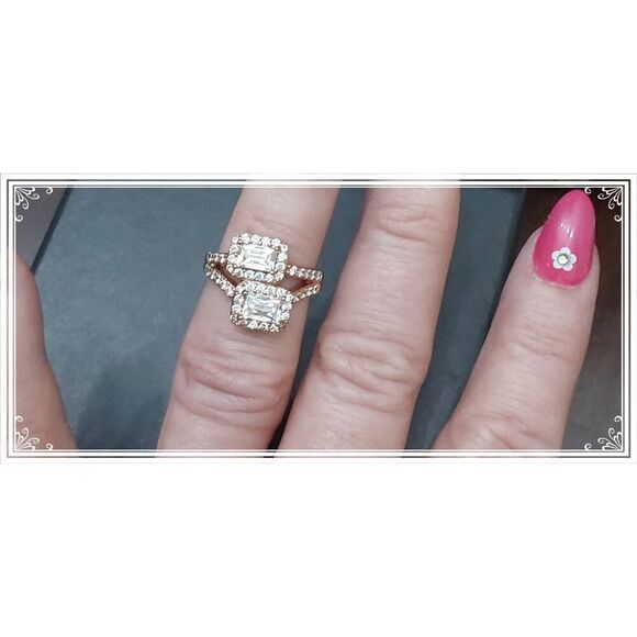 TYCOON Eterno Rose Gold Emerald Cut Double Halo Ring Sz 7 - Picture 3 of 5